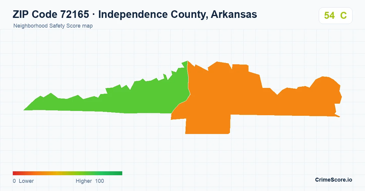 ZIP Code 72165 in Independence County, Arkansas neighborhood Safety Score map
