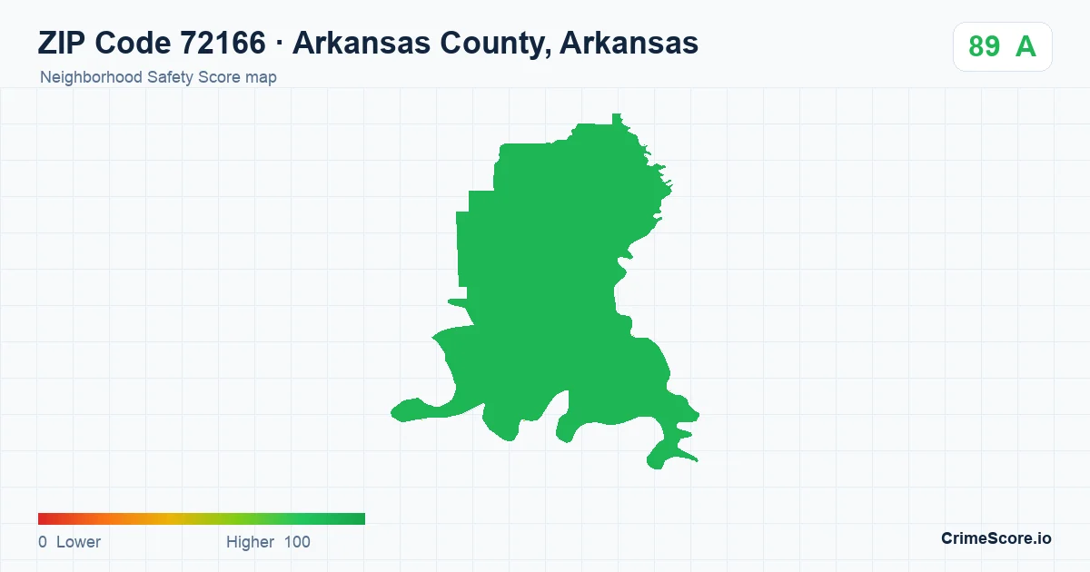 ZIP Code 72166 in Arkansas County, Arkansas neighborhood Safety Score map