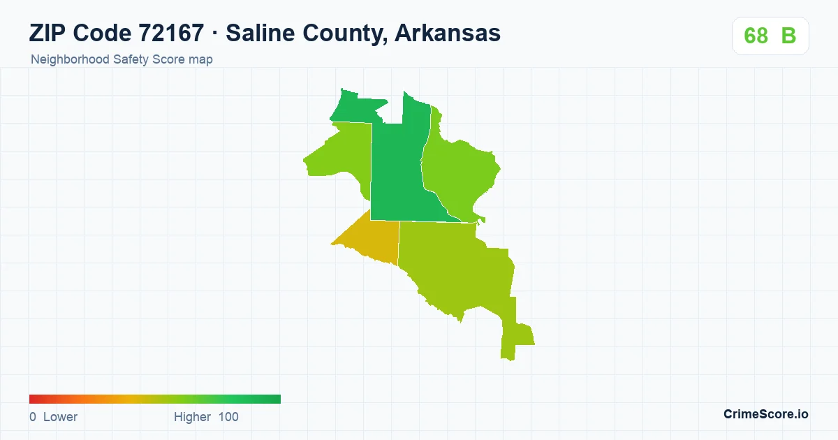 ZIP Code 72167 in Saline County, Arkansas neighborhood Safety Score map