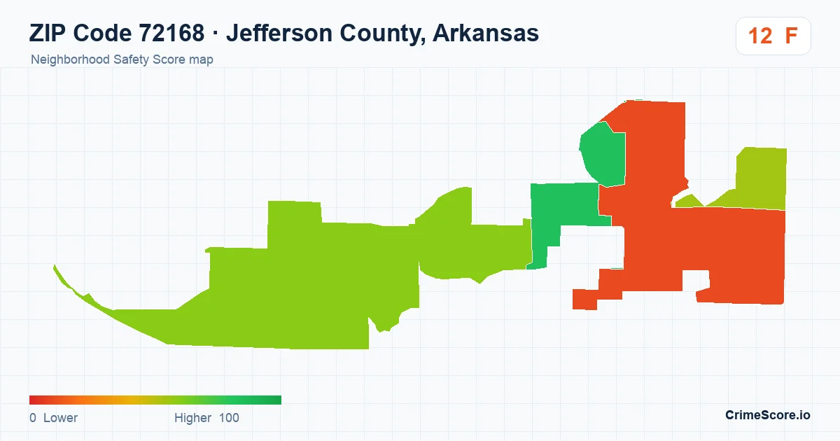 ZIP Code 72168 in Jefferson County, Arkansas neighborhood Safety Score map