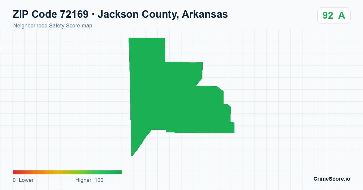 ZIP Code 72169 in Jackson County, Arkansas neighborhood Safety Score map