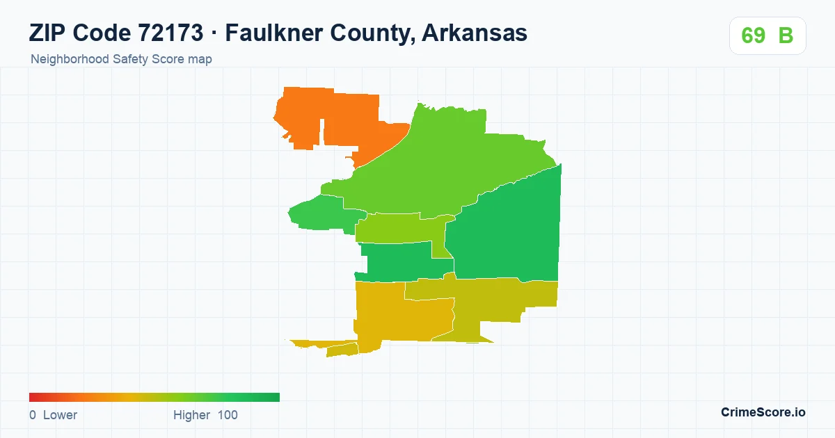 ZIP Code 72173 in Faulkner County, Arkansas neighborhood Safety Score map