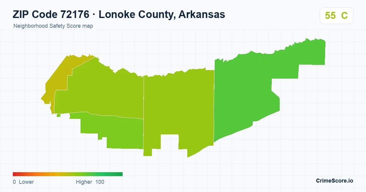 ZIP Code 72176 in Lonoke County, Arkansas neighborhood Safety Score map