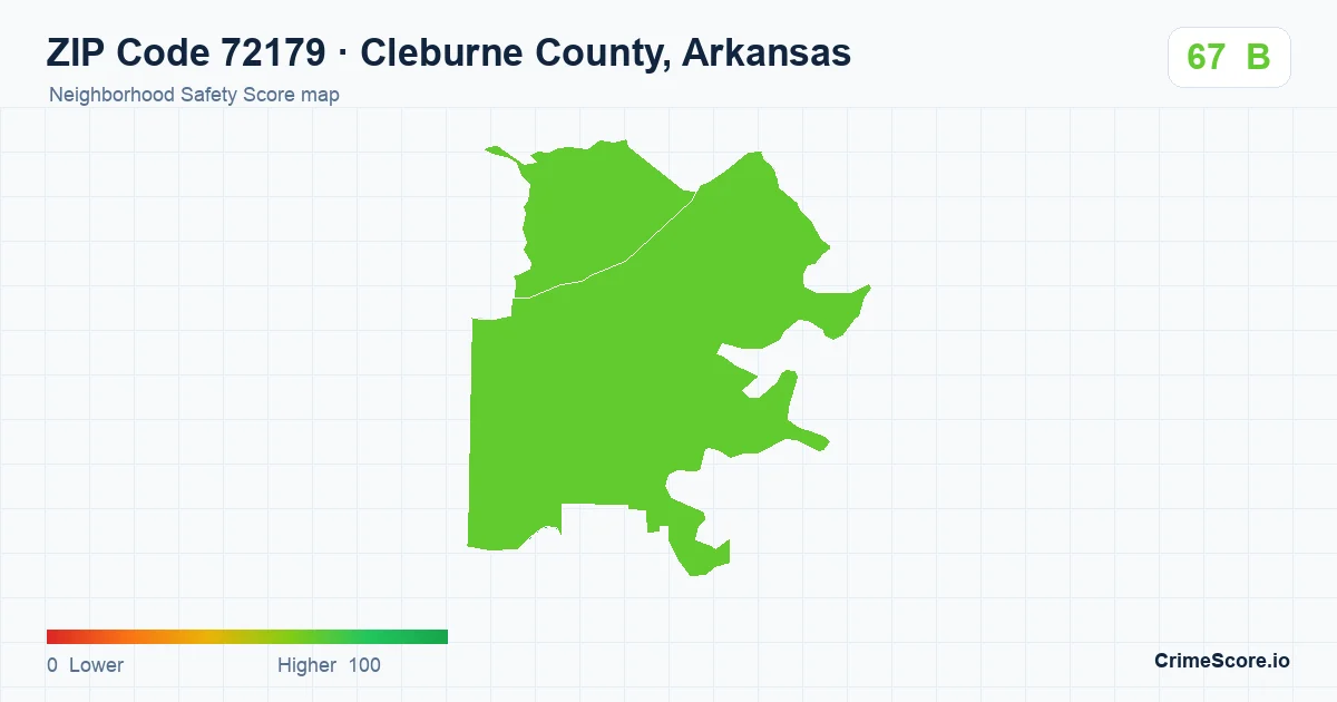 ZIP Code 72179 in Cleburne County, Arkansas neighborhood Safety Score map