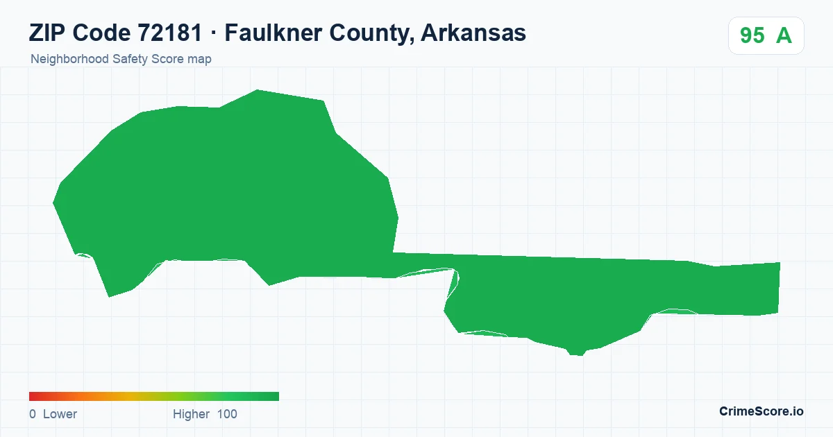 ZIP Code 72181 in Faulkner County, Arkansas neighborhood Safety Score map