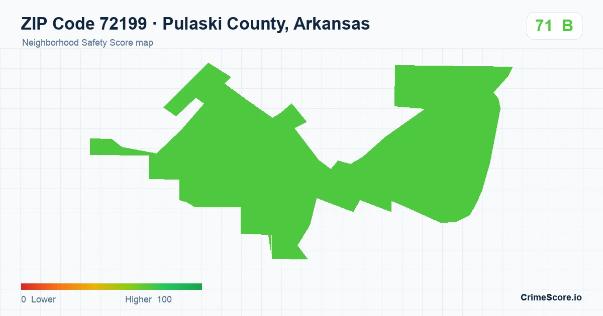 ZIP Code 72199 in Pulaski County, Arkansas neighborhood Safety Score map