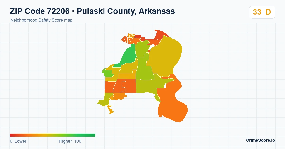 ZIP Code 72206 in Pulaski County, Arkansas neighborhood Safety Score map