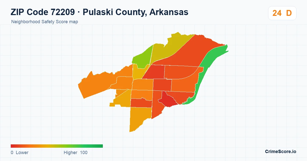 ZIP Code 72209 in Pulaski County, Arkansas neighborhood Safety Score map