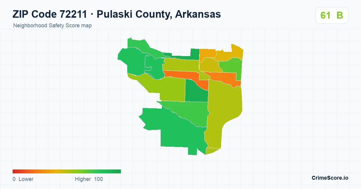 ZIP Code 72211 in Pulaski County, Arkansas neighborhood Safety Score map