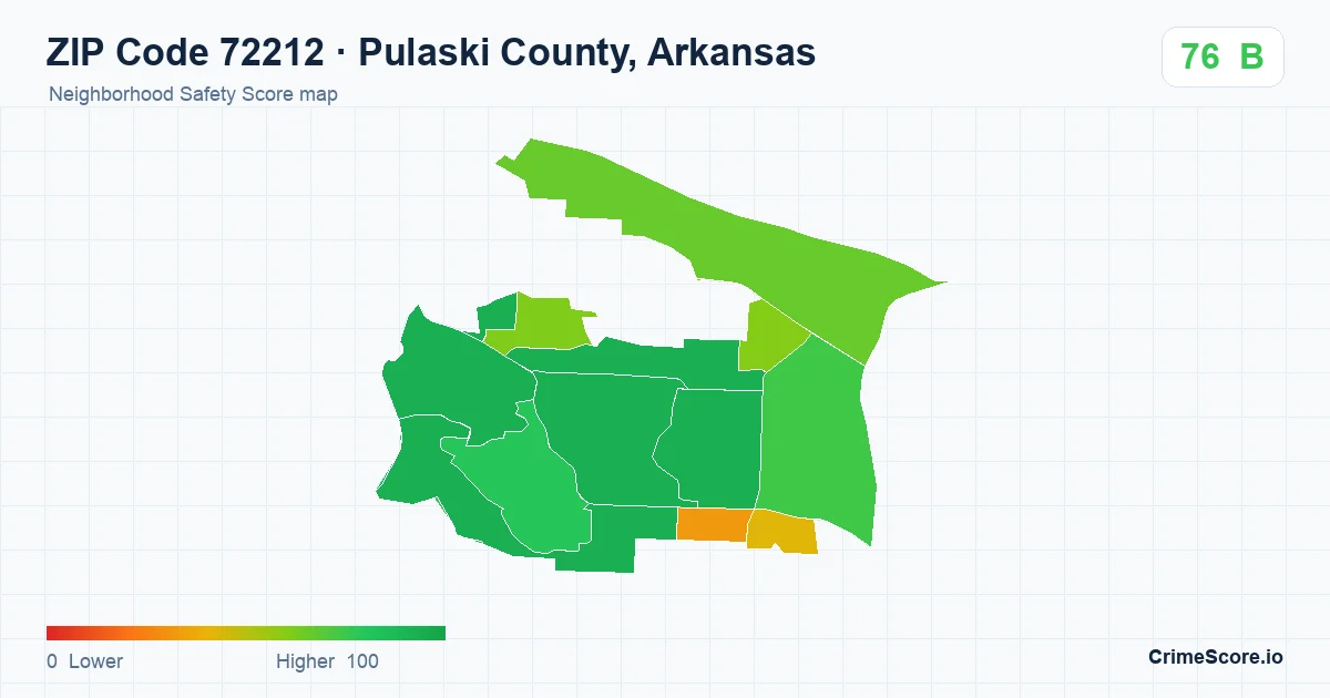 ZIP Code 72212 in Pulaski County, Arkansas neighborhood Safety Score map