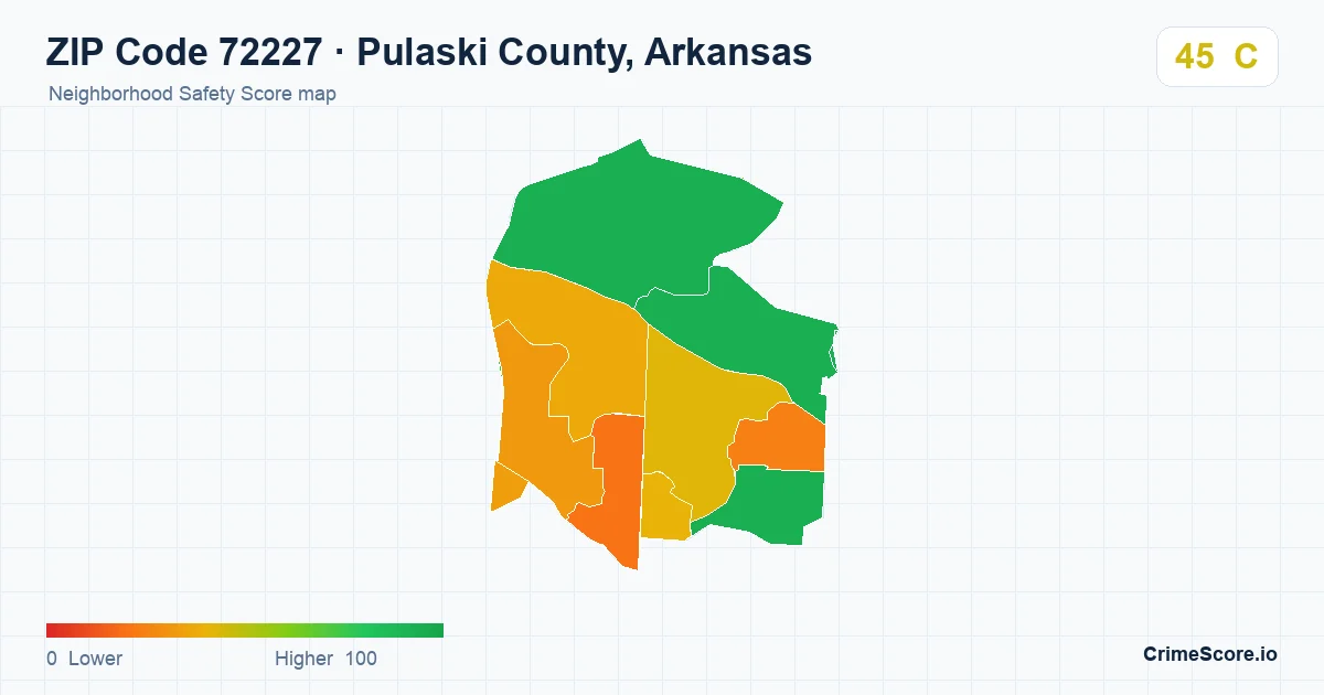 ZIP Code 72227 in Pulaski County, Arkansas neighborhood Safety Score map