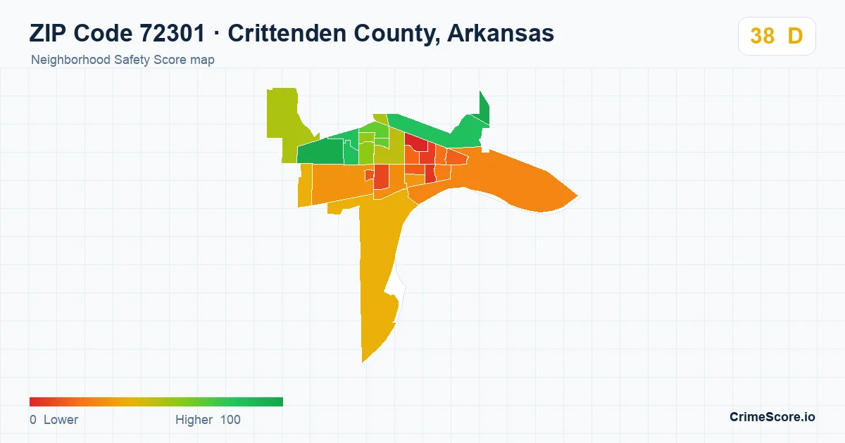 ZIP Code 72301 in Crittenden County, Arkansas neighborhood Safety Score map