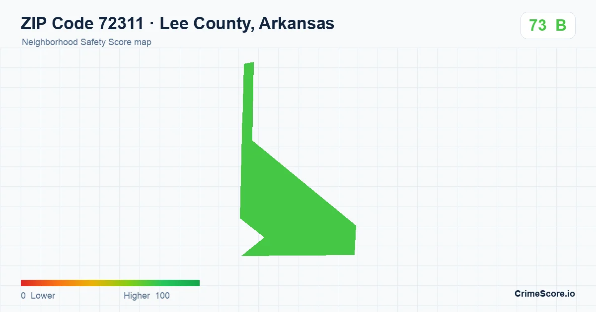 ZIP Code 72311 in Lee County, Arkansas neighborhood Safety Score map