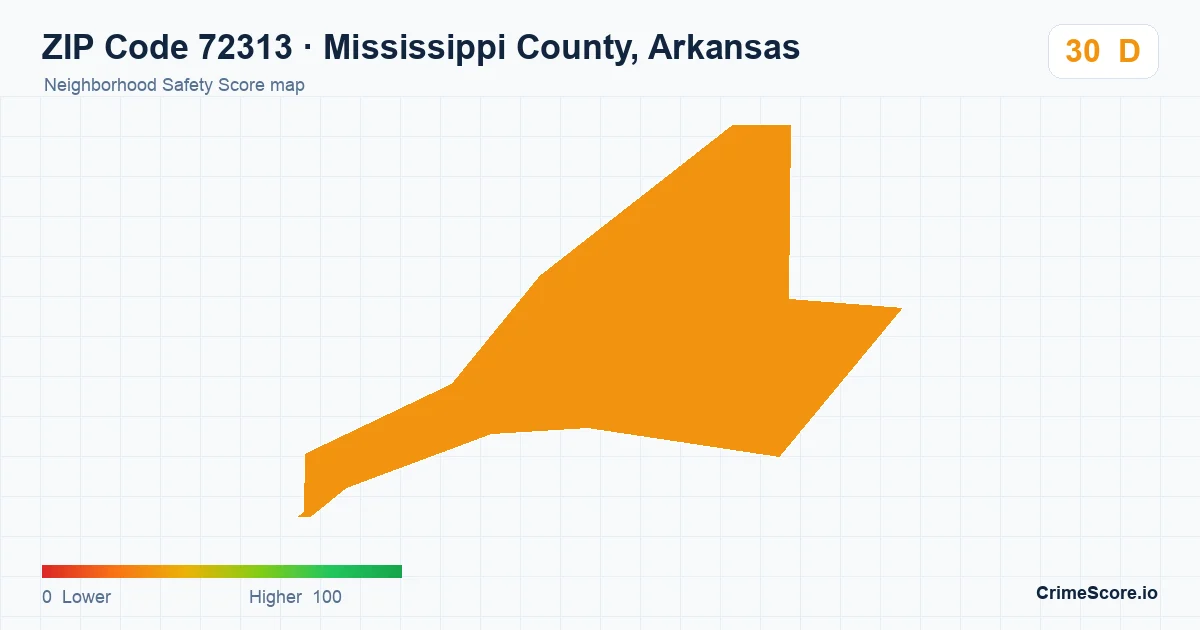 ZIP Code 72313 in Mississippi County, Arkansas neighborhood Safety Score map
