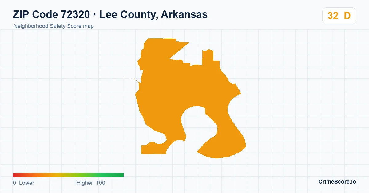 ZIP Code 72320 in Lee County, Arkansas neighborhood Safety Score map
