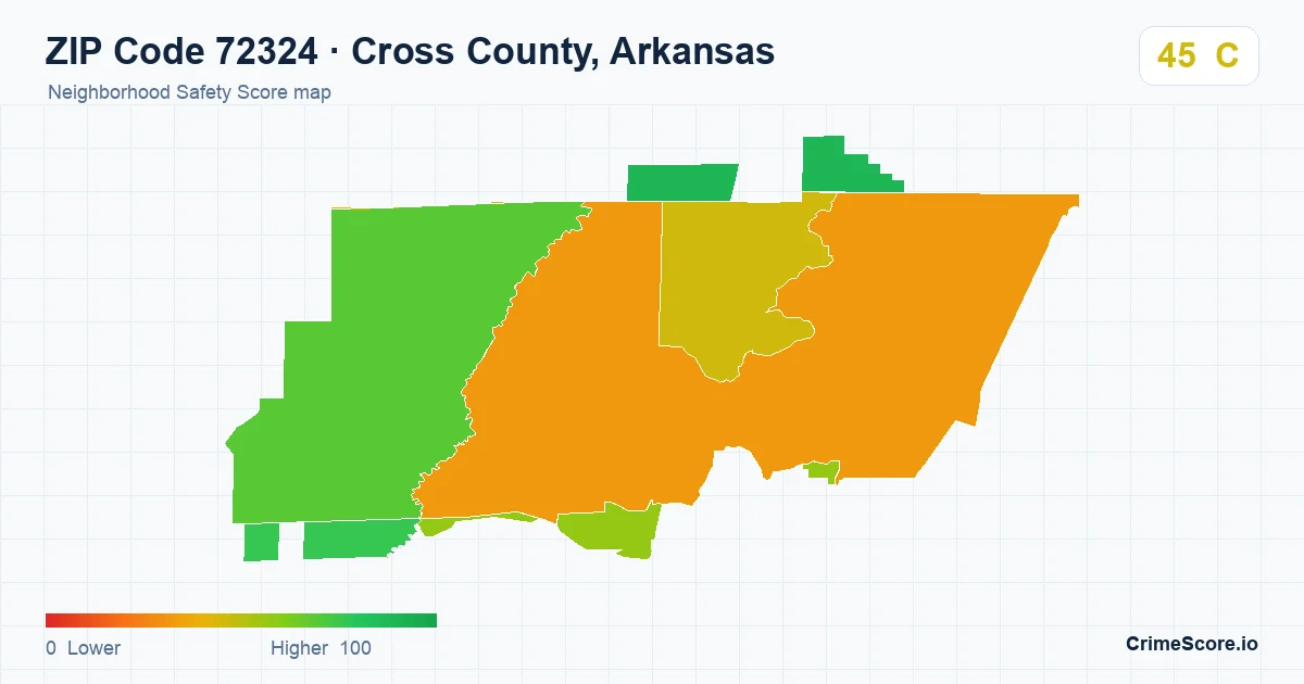 ZIP Code 72324 in Cross County, Arkansas neighborhood Safety Score map