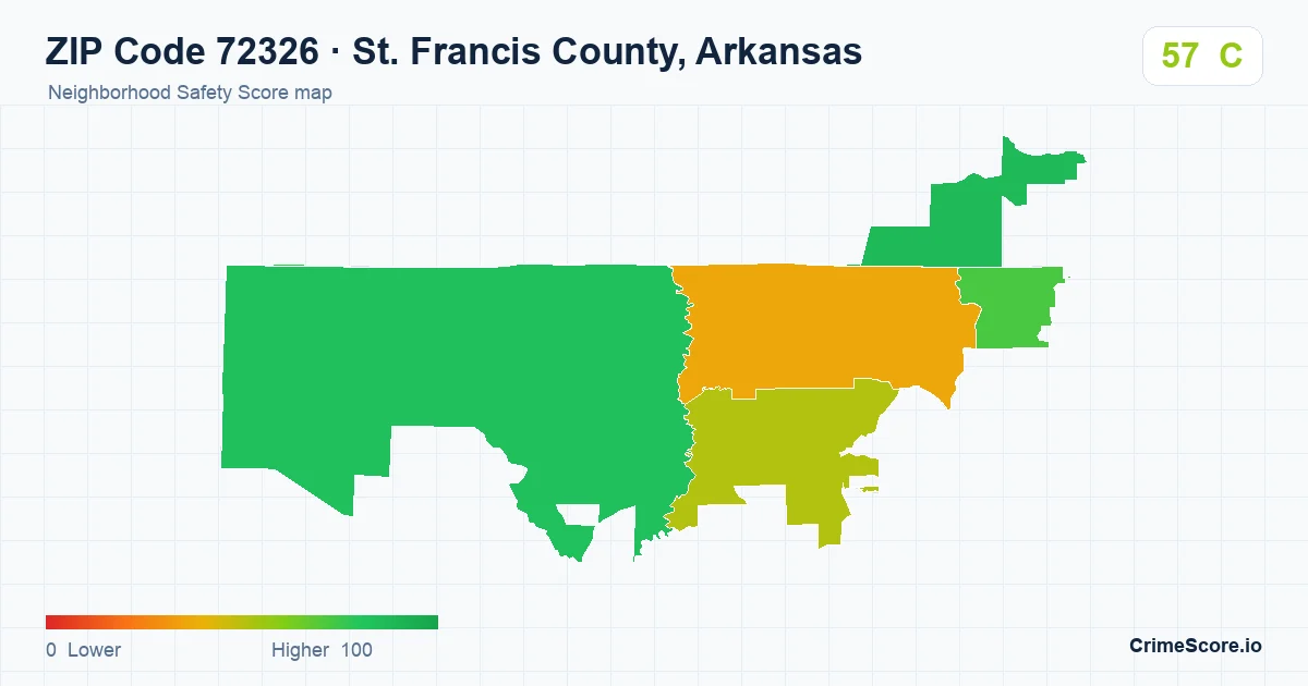 ZIP Code 72326 in St. Francis County, Arkansas neighborhood Safety Score map
