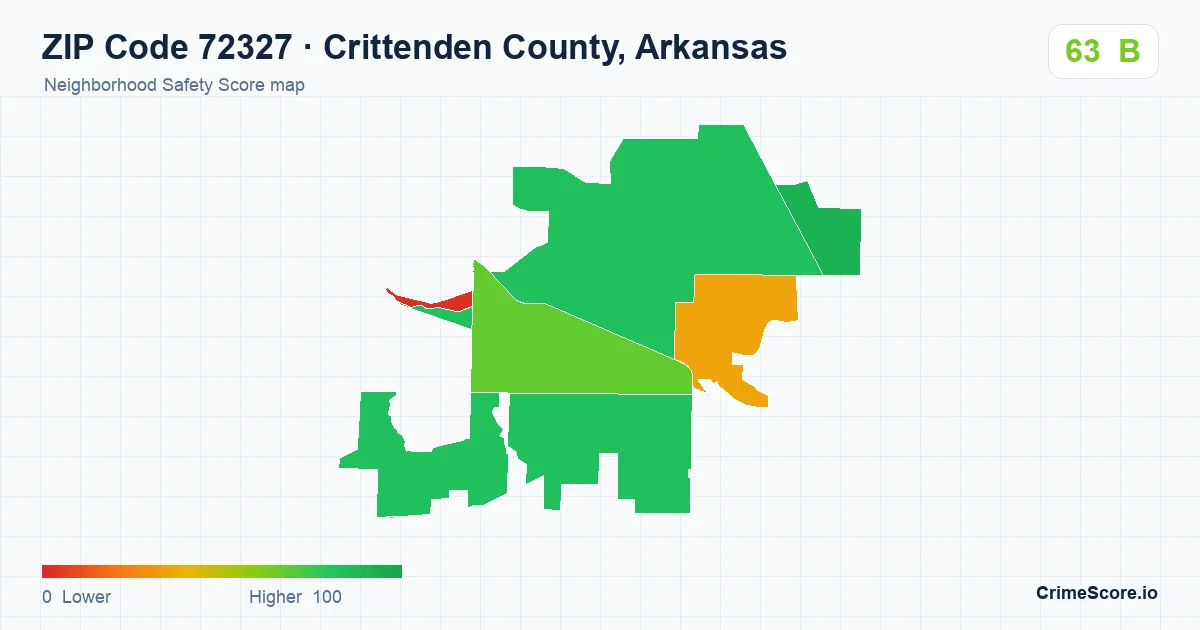 ZIP Code 72327 in Crittenden County, Arkansas neighborhood Safety Score map