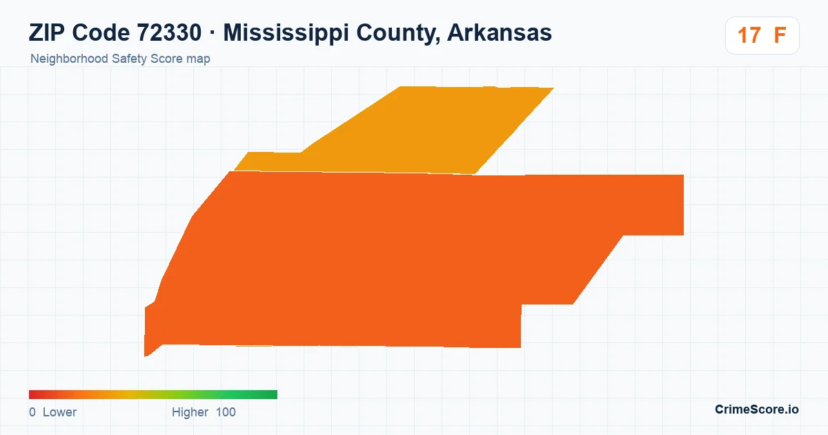ZIP Code 72330 in Mississippi County, Arkansas neighborhood Safety Score map