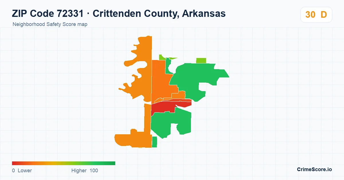 ZIP Code 72331 in Crittenden County, Arkansas neighborhood Safety Score map