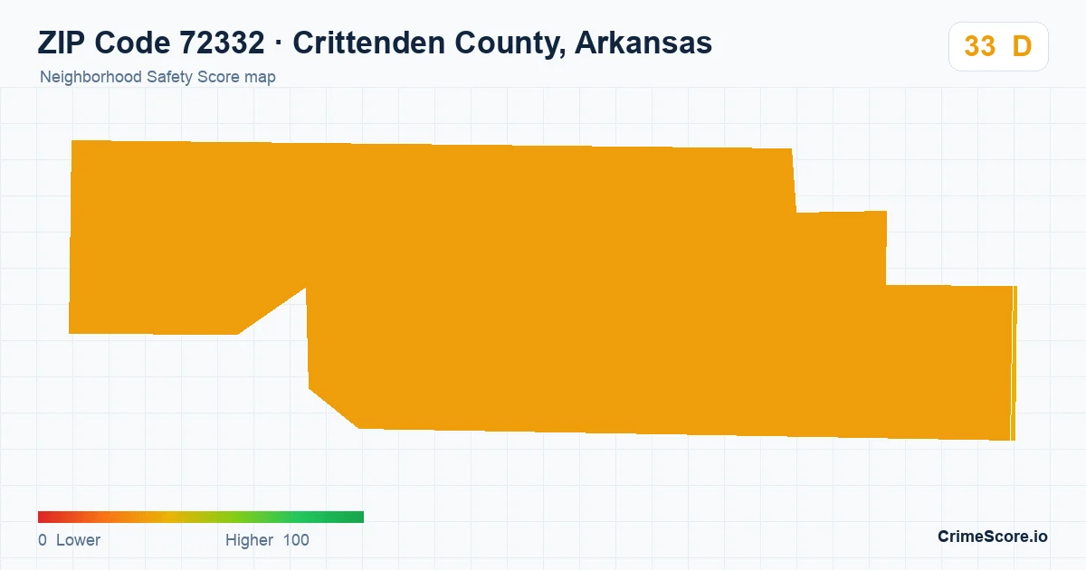 ZIP Code 72332 in Crittenden County, Arkansas neighborhood Safety Score map