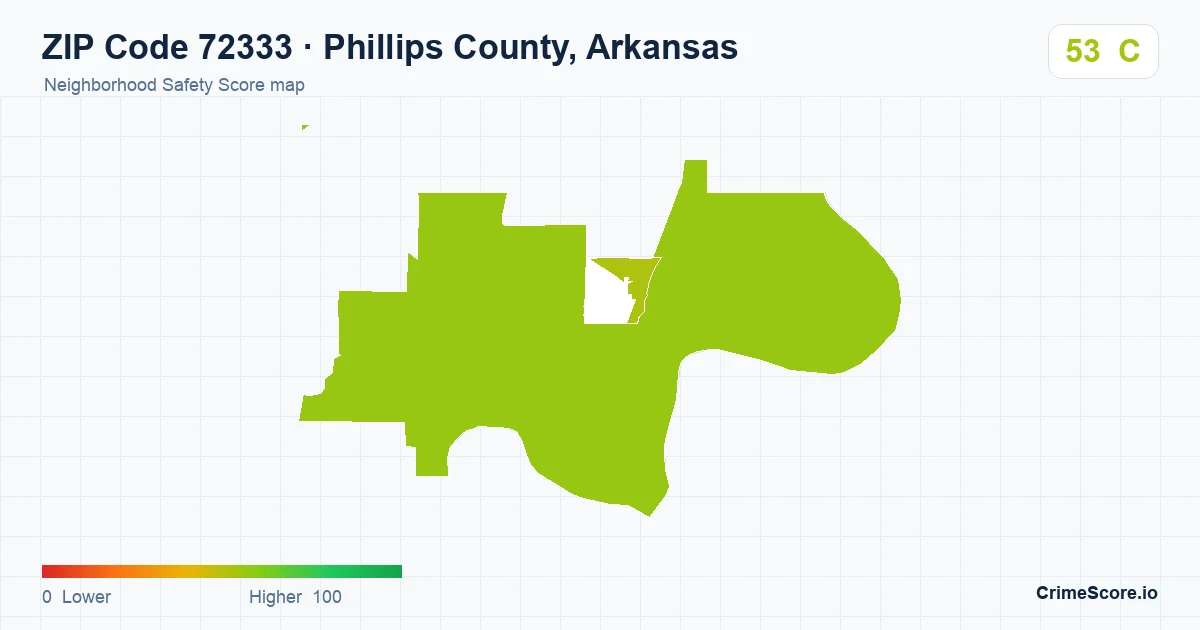 ZIP Code 72333 in Phillips County, Arkansas neighborhood Safety Score map