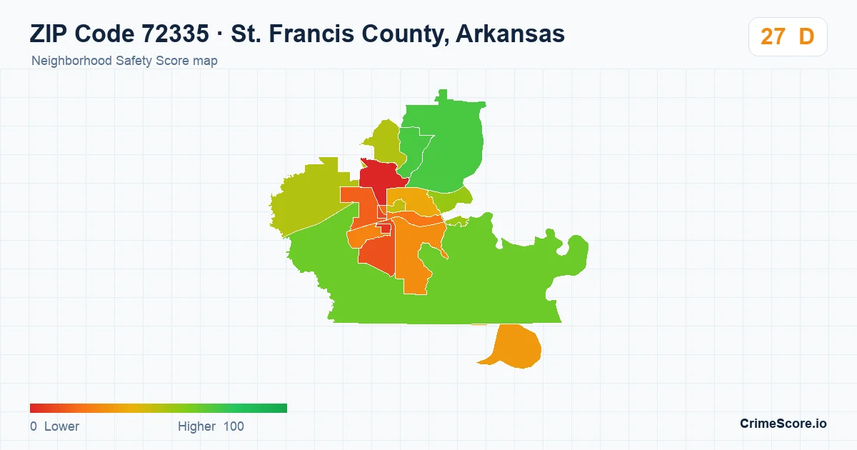 ZIP Code 72335 in St. Francis County, Arkansas neighborhood Safety Score map