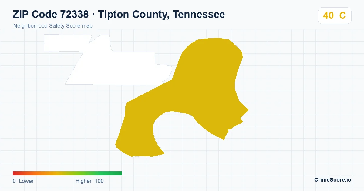 ZIP Code 72338 in Tipton County, Tennessee neighborhood Safety Score map