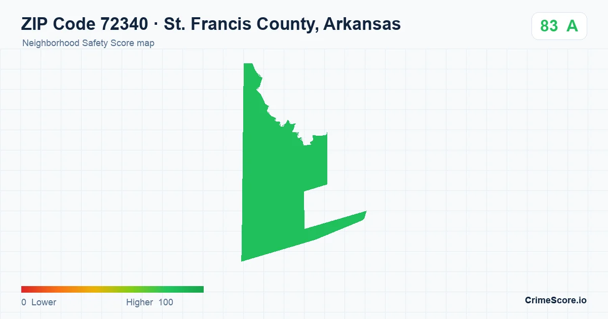 ZIP Code 72340 in St. Francis County, Arkansas neighborhood Safety Score map