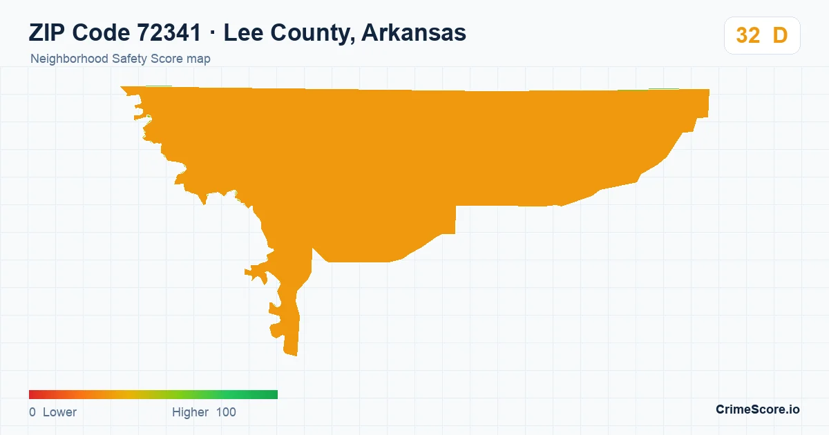 ZIP Code 72341 in Lee County, Arkansas neighborhood Safety Score map