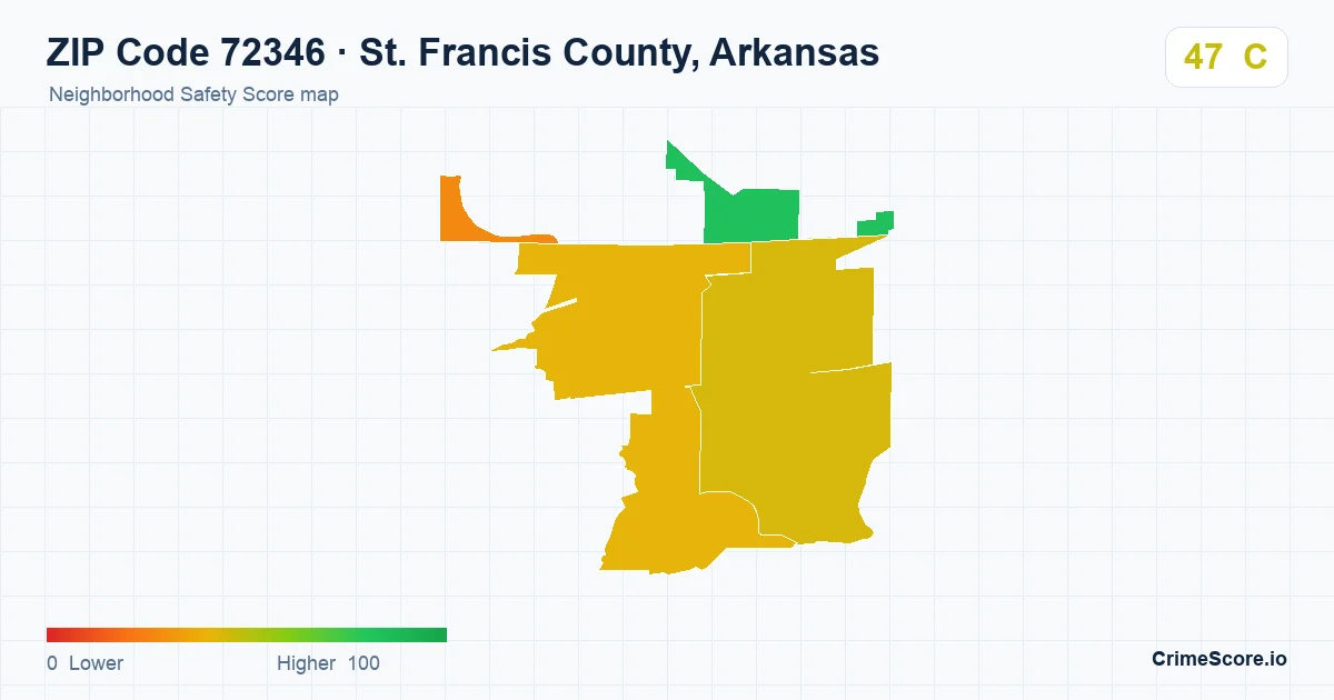 ZIP Code 72346 in St. Francis County, Arkansas neighborhood Safety Score map