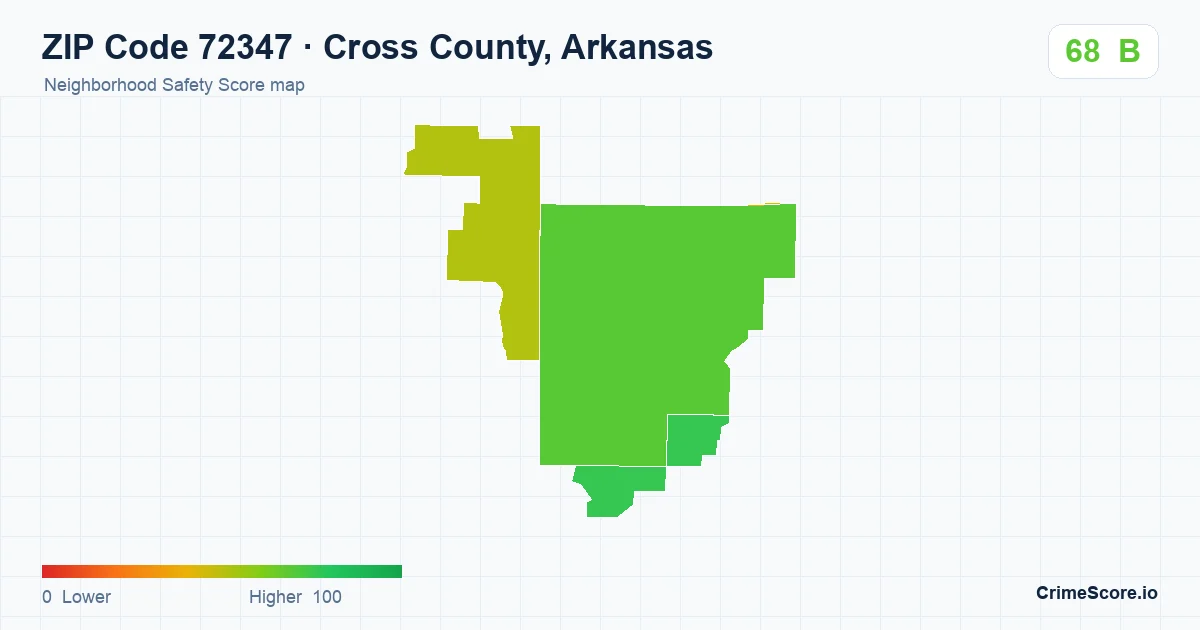 ZIP Code 72347 in Cross County, Arkansas neighborhood Safety Score map