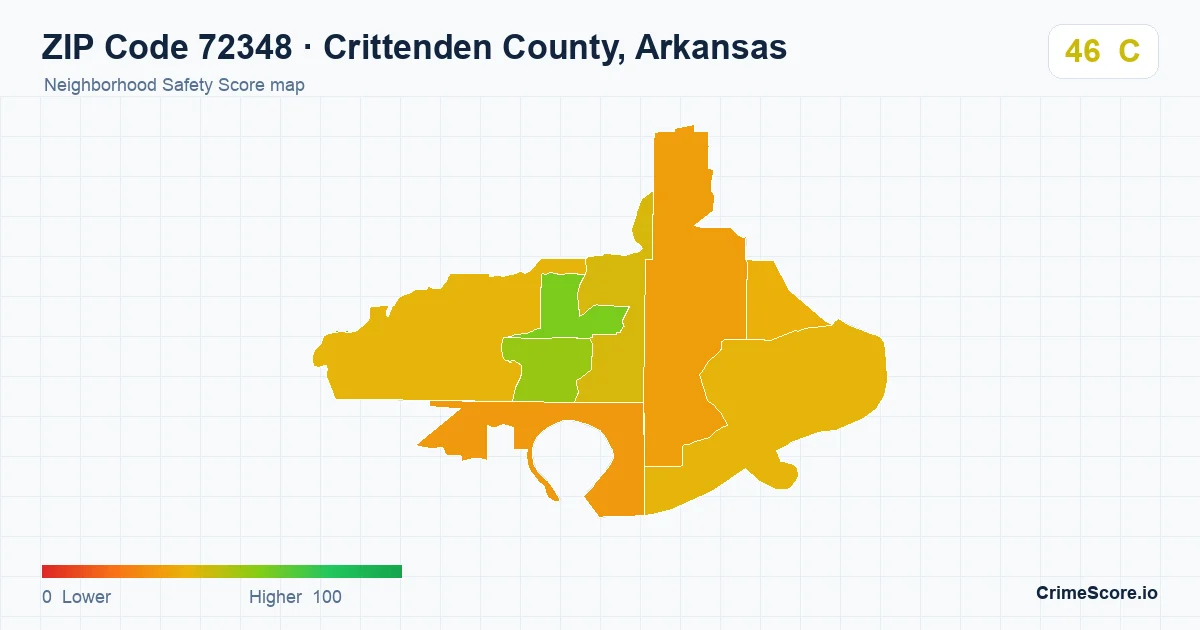 ZIP Code 72348 in Crittenden County, Arkansas neighborhood Safety Score map