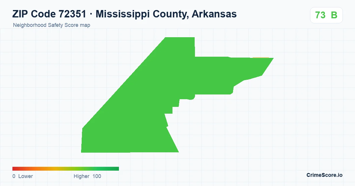 ZIP Code 72351 in Mississippi County, Arkansas neighborhood Safety Score map