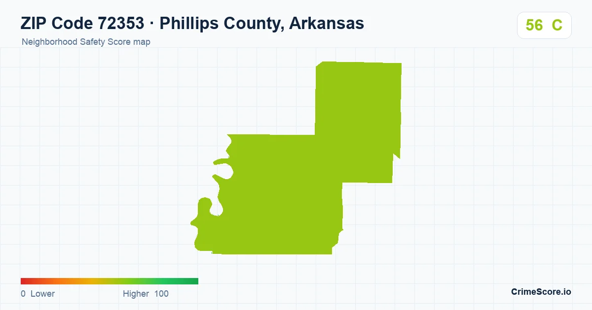 ZIP Code 72353 in Phillips County, Arkansas neighborhood Safety Score map