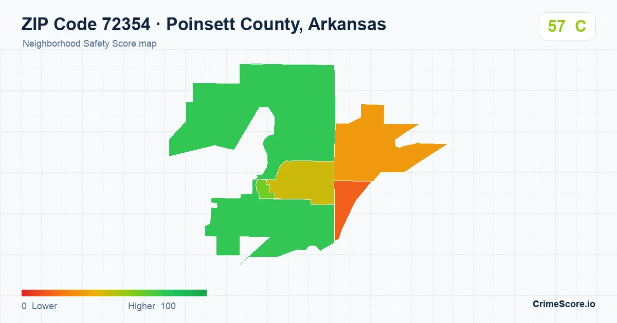 ZIP Code 72354 in Poinsett County, Arkansas neighborhood Safety Score map