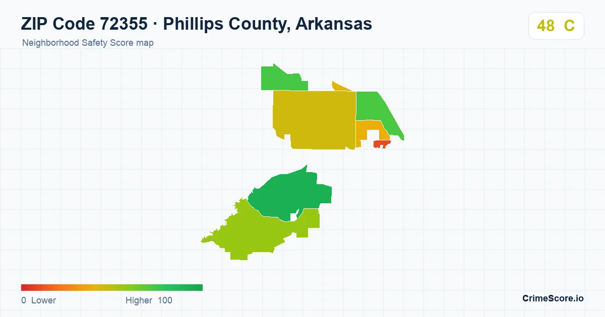 ZIP Code 72355 in Phillips County, Arkansas neighborhood Safety Score map