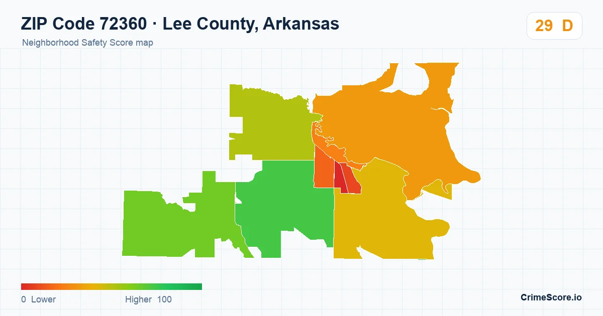ZIP Code 72360 in Lee County, Arkansas neighborhood Safety Score map