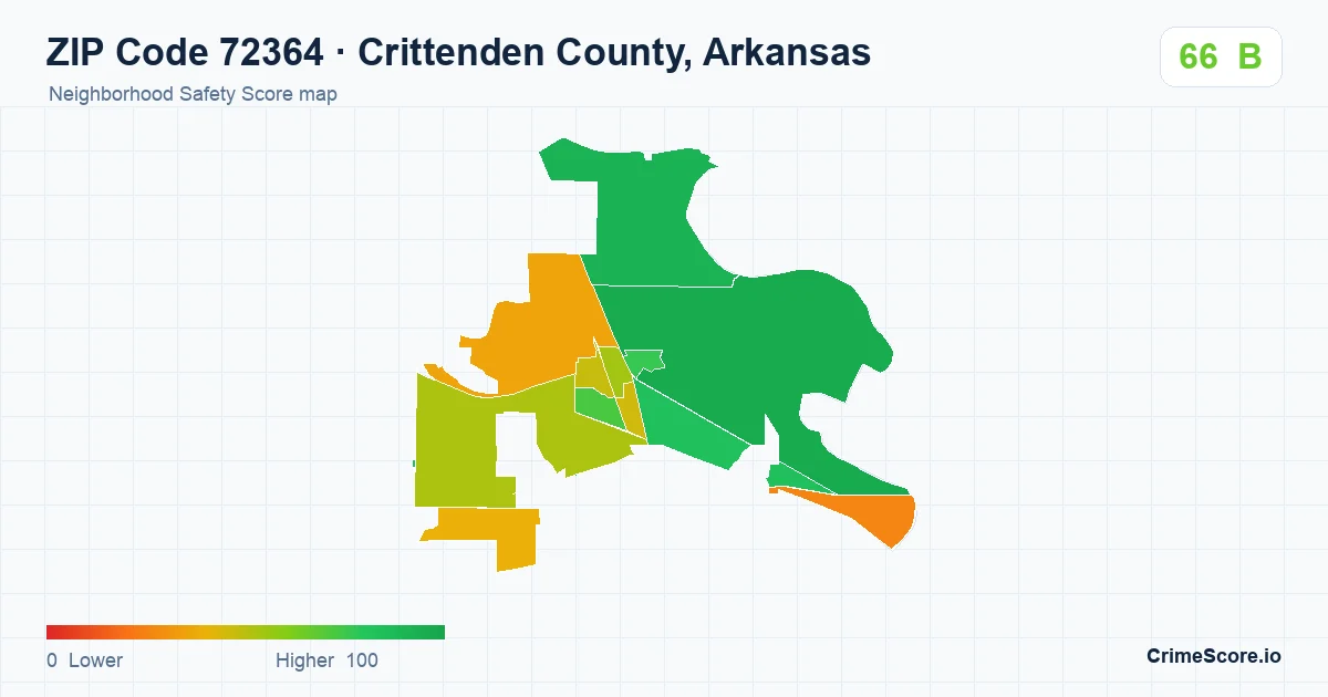 ZIP Code 72364 in Crittenden County, Arkansas neighborhood Safety Score map