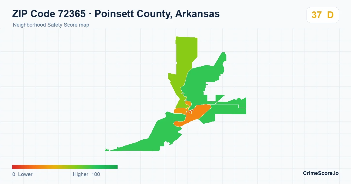 ZIP Code 72365 in Poinsett County, Arkansas neighborhood Safety Score map
