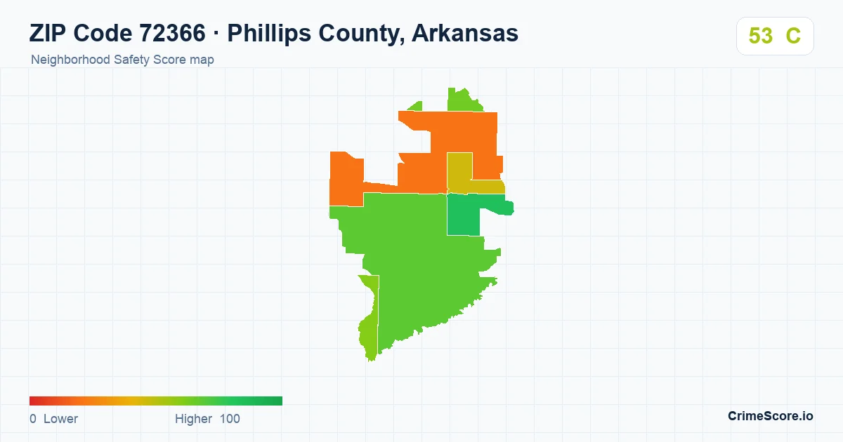 ZIP Code 72366 in Phillips County, Arkansas neighborhood Safety Score map