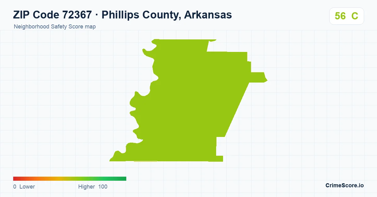 ZIP Code 72367 in Phillips County, Arkansas neighborhood Safety Score map