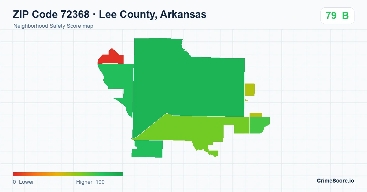 ZIP Code 72368 in Lee County, Arkansas neighborhood Safety Score map
