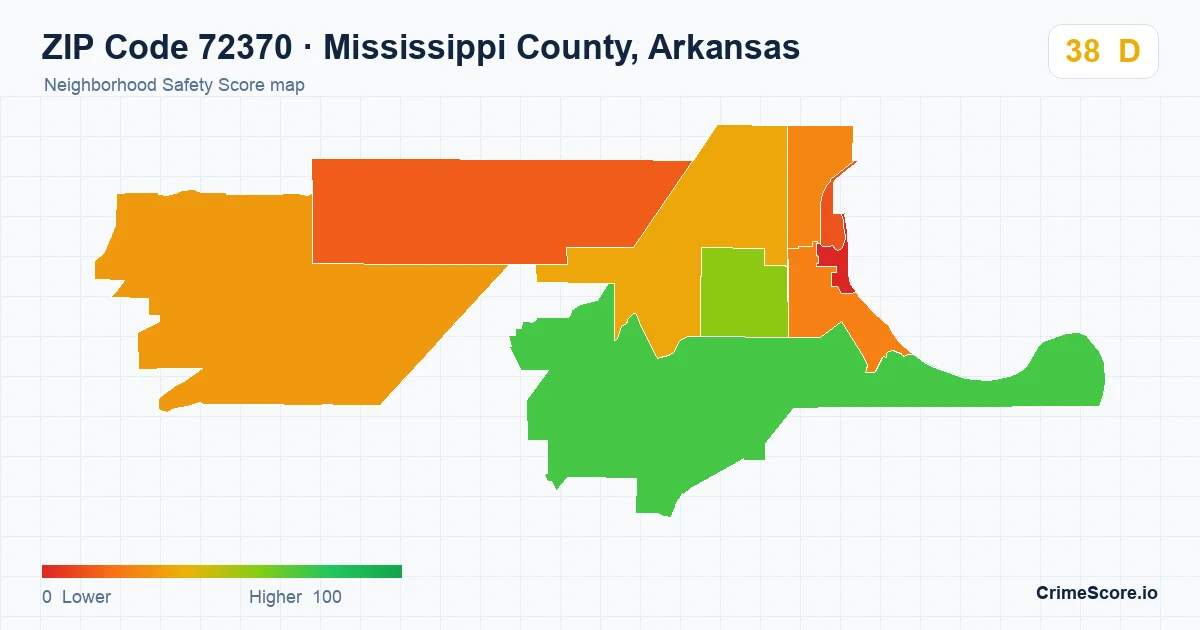 ZIP Code 72370 in Mississippi County, Arkansas neighborhood Safety Score map