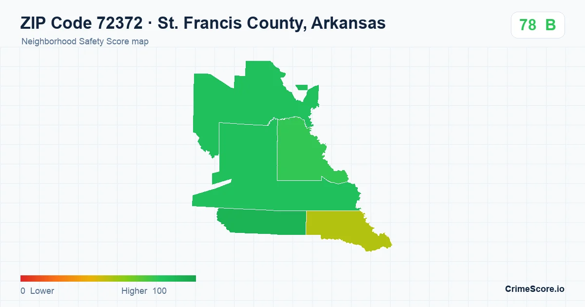 ZIP Code 72372 in St. Francis County, Arkansas neighborhood Safety Score map