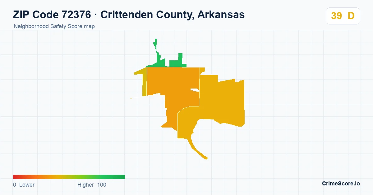 ZIP Code 72376 in Crittenden County, Arkansas neighborhood Safety Score map