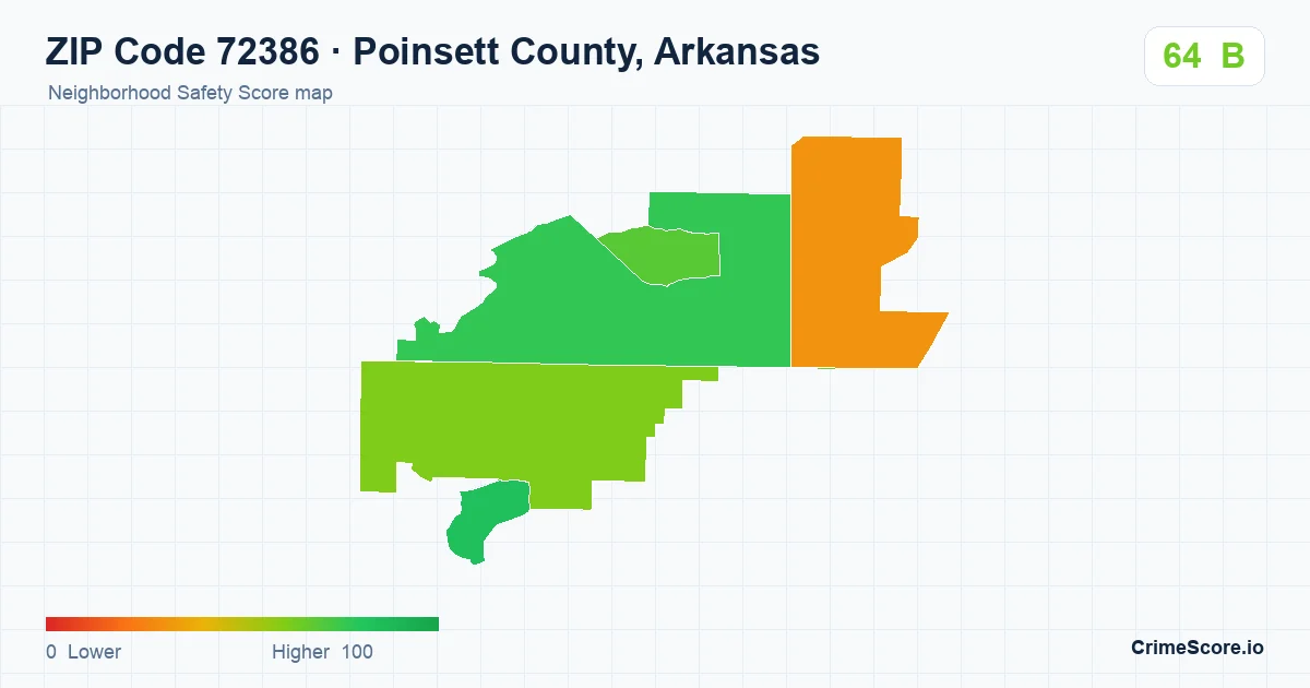 ZIP Code 72386 in Poinsett County, Arkansas neighborhood Safety Score map