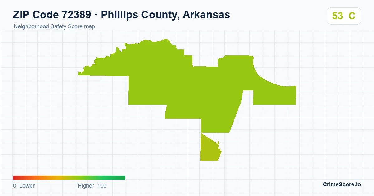 ZIP Code 72389 in Phillips County, Arkansas neighborhood Safety Score map