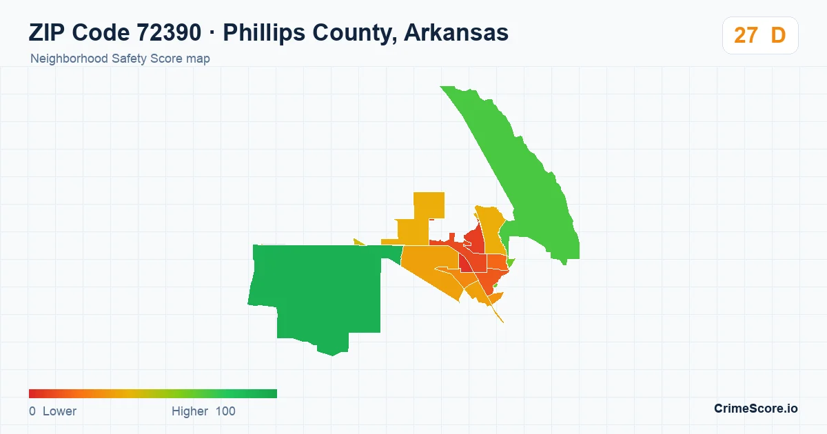 ZIP Code 72390 in Phillips County, Arkansas neighborhood Safety Score map