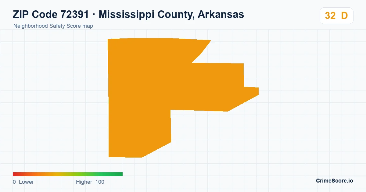 ZIP Code 72391 in Mississippi County, Arkansas neighborhood Safety Score map